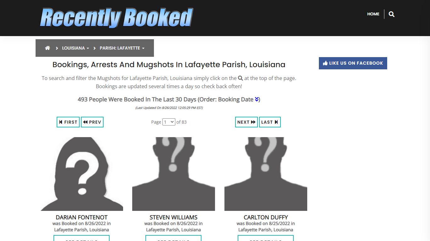Bookings, Arrests and Mugshots in Lafayette Parish, Louisiana